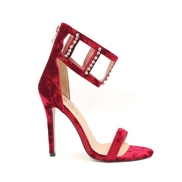 Money By Cookie Women Stiletto Heel Ankle Strap Sandals Size US 7 Wine Red - Picture 2 of 5